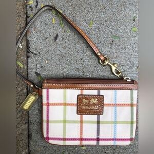 Authentic Coach Bleecker Tattersail Leather Wristlet